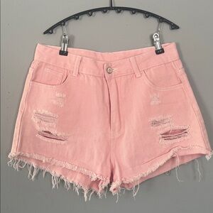 SHEIN Pink Distressed Jean Shorts Large